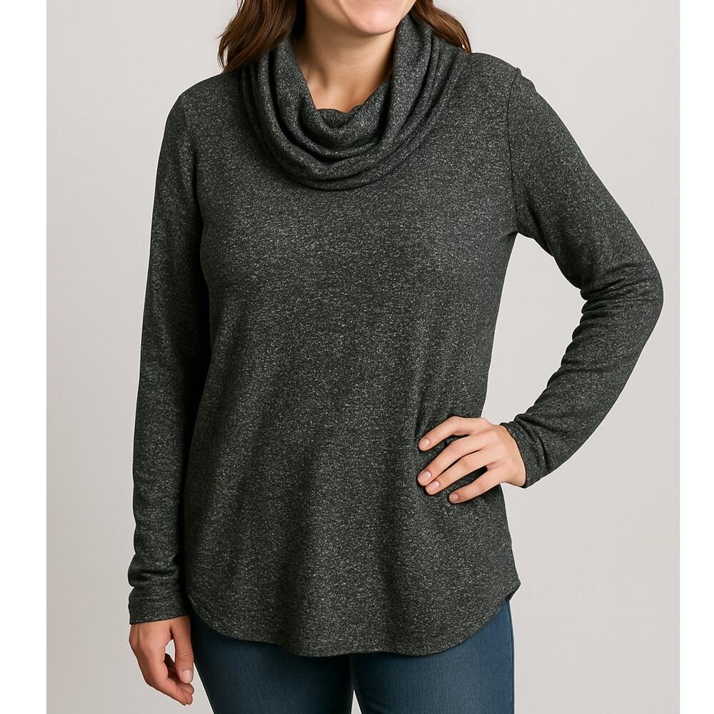 Adora Small Black Gray Cowl Neck Long Sleeve Top
